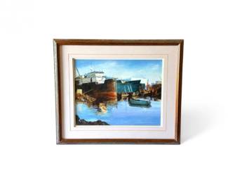 114 OriginalMaritimeOilSketchbyCHChristophersenShipyardScene