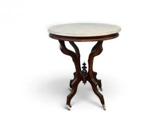 257 VintageSolidWoodSideTablewRemovableMarbleTopCasters