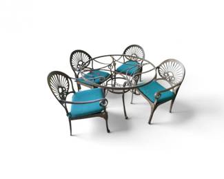 127 VintageWroughtIronGlassPatioDiningSetTable4Chairs