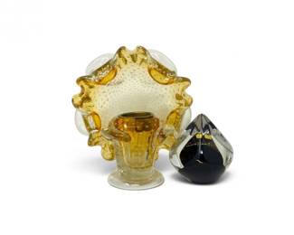 158 24KMichaelJReidPaperweightMuranoStyleAshtrayCandleHolder