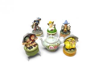 91 VintageAssortedFiguralPorcelainMusicBoxes6Pieces