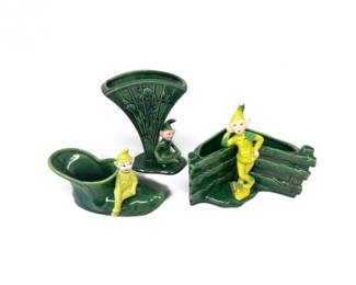 49 VintageGreenCeramicElfPlantersVase3Pieces