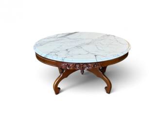 265 VintageSolidWoodOvalCoffeeTablewRemovableMarbleTop