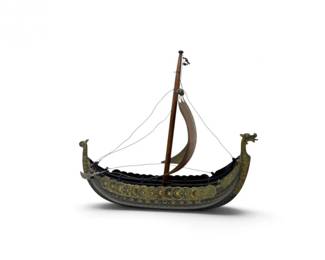 161 VikingLongboatMetalSculpturewSailShieldDetails