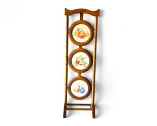138 VintageWood3TierFoldingDisplayStandHandPaintedTiles