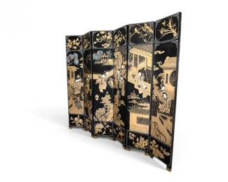 3 VintageChinese6PanelBlackLacquerFoldingScreen