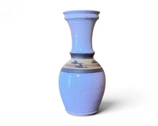 221 ArtistSignedHandThrownLavenderStudioPotteryVasewBirdMotif