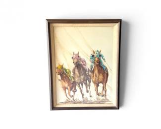 244 OriginalWatercolorHorseRacingSceneArtistSigned