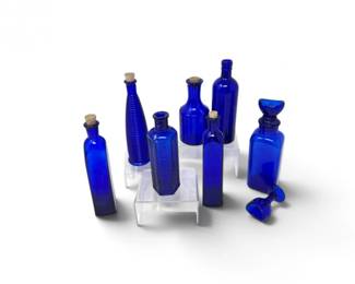 119 AssortedVintageCobaltBlueGlassBottleswStoppers