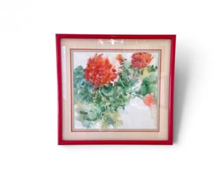 34 ArtistSignedFloralWatercolorPaintingTripleMatted