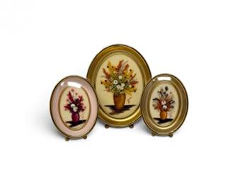 223 3VintageDriedFloralArtArrangementsonVelvetPanels