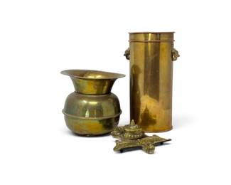 247 BrassSpittoonSolidBrassVaseOrnateInkwell3Pieces