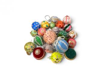 195 VintageHandmadeBeadedSequinedChristmasOrnamentswPinCushions