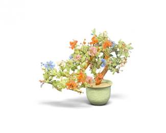 140 MultiColorJadeHardstoneFloralTreeinCeladonPot