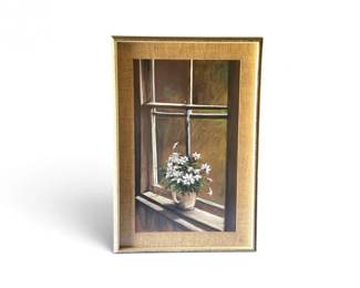 82 FramedFloralWindowStillLifeTexturedWovenFabricMat
