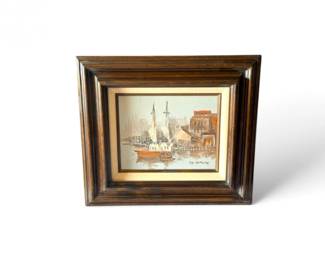 236 OriginalHarborOilPaintingbyJSallasSailboatsScene