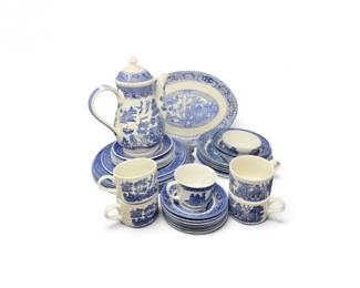 57 VintageBlueWhiteWillowDishesChurchillMore34Pieces