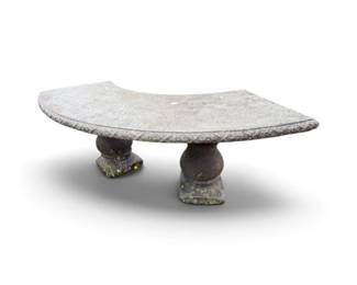 109 CurvedCementOutdoorGardenBenchwOrnateEdge