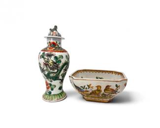 4 ChinesePorcelainDragonVaseBirdBowlDecorativeSet