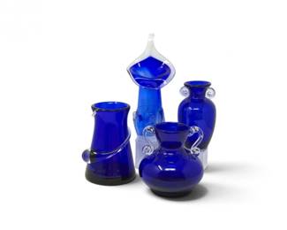 170 4CobaltBlueArtGlassVases1pcHandblownSigned