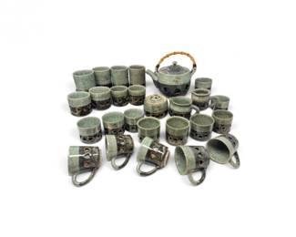 39 27PcSomayakiStyleCrackleGlazeCeramicTeaSetTeapotCups