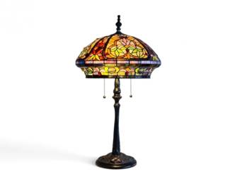 14 TiffanyStyleStainedGlassTwoLightTableLamp