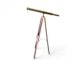 172 BrassTelescopeonAdjustableWoodBrassTripod