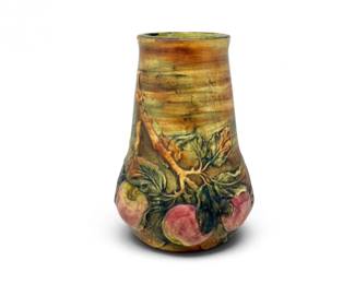 116 AntiqueWellerBaldinPotteryVaseApplesLeavesUSA