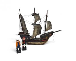29 WoodGalleonStyleSailingShipModelw2CarvedFigures