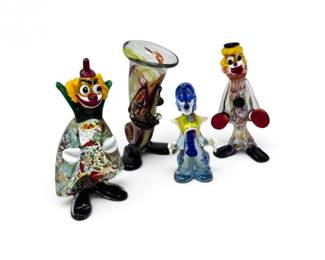 55 MuranoStyleArtGlassClownsFiguralVase4Pieces