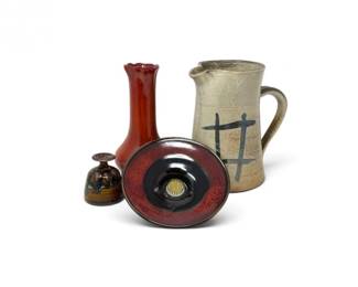 198 SignedStudioPotteryCollectionPitcherIkebanaVases