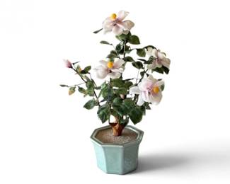 176 PinkWhiteStoneRoseBushinGreenOctagonalPot