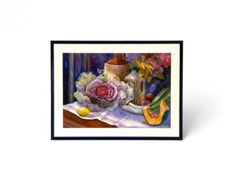 24 ArtistSignedStillLifeWatercolorFloralTabletopScene