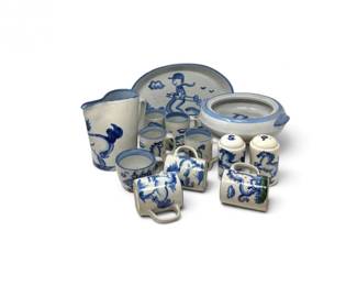 185 MAHadleyBlueHorsePotteryCollection13Pc