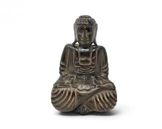 54 CeramicSeatedBuddhaFigurewCarvedWoodLookFinish