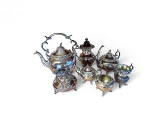 187 OrnateSilverPlated6PieceTeaCoffeeServicewWarmingStand