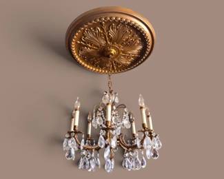 1 CrystalChandelierwithOrnateGoldToneCeilingMedallion