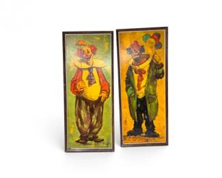 171 PairVintageMCMStyleBardotClownPrintsSigned
