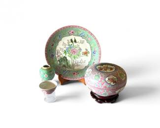 72 4PcAssortedAsianStylePorcelainPlateVasesLiddedBowl