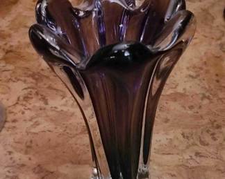 1960s Vintage Hand-blown Czech Bohemian art glass vase designed by master glass artist Josef Hospodka for the Chřibská Glassworks. It is in the Murano Style "Sommerso"