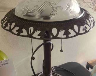 1920s-1930s Art Deco Bronze Table Lamp with Hand-blown Frosted Glass Shade made by Blenko Glass Company. HIGHLY SOUGHT-AFTER COLLECTIBLE!!