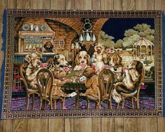 1970s Vintage Turkish Velvet "Dogs Playing Poker" Massive Wall Tapestry. It is the Largest size ever produced 6'×4'. HIGHLY SOUGHT-AFTER AND HIGHLY COLLECTIBLE FOR COLLECTORS OF BARWARE DECOR!!