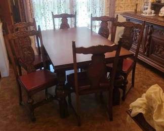 RARE, HIGHLY COLLECTIBLE, HIGHLY SOUGHT-AFTER GERMAN BRUTALIST 1970s Vintage Mediterranean Style Dining Suite Made in Germany! *Original factory markings underneath* (Has a matching Sideboard and China Hutch)