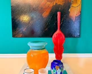 Art glass: Sonja Blomdahl (upper L), Dante Marion (upper R), and Orient & Flume (lower R)