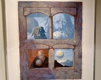 Samuel Bak (b.1933); Surrealist Lithograph, "Four Windows"