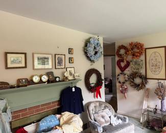 Clocks, barometer, wreaths