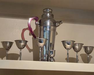 mid century modern martini shaker and glasses