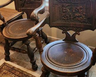 German oak carved chair and rocker George Arndt?