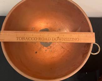 O120 - $85. Set of 3 Vtg Copper Mixing Bowls. Lg - 12.5” x 6”, Med 10.5” x 5.5”, Sm 8.75” x 4”.