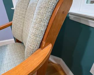 O5 - $240. Set of 6 Upholstered, Rolling Dining Chairs. Each Chair Measures 27" W x 28" D x floor to seat 18" x floor to back 35" Tall.